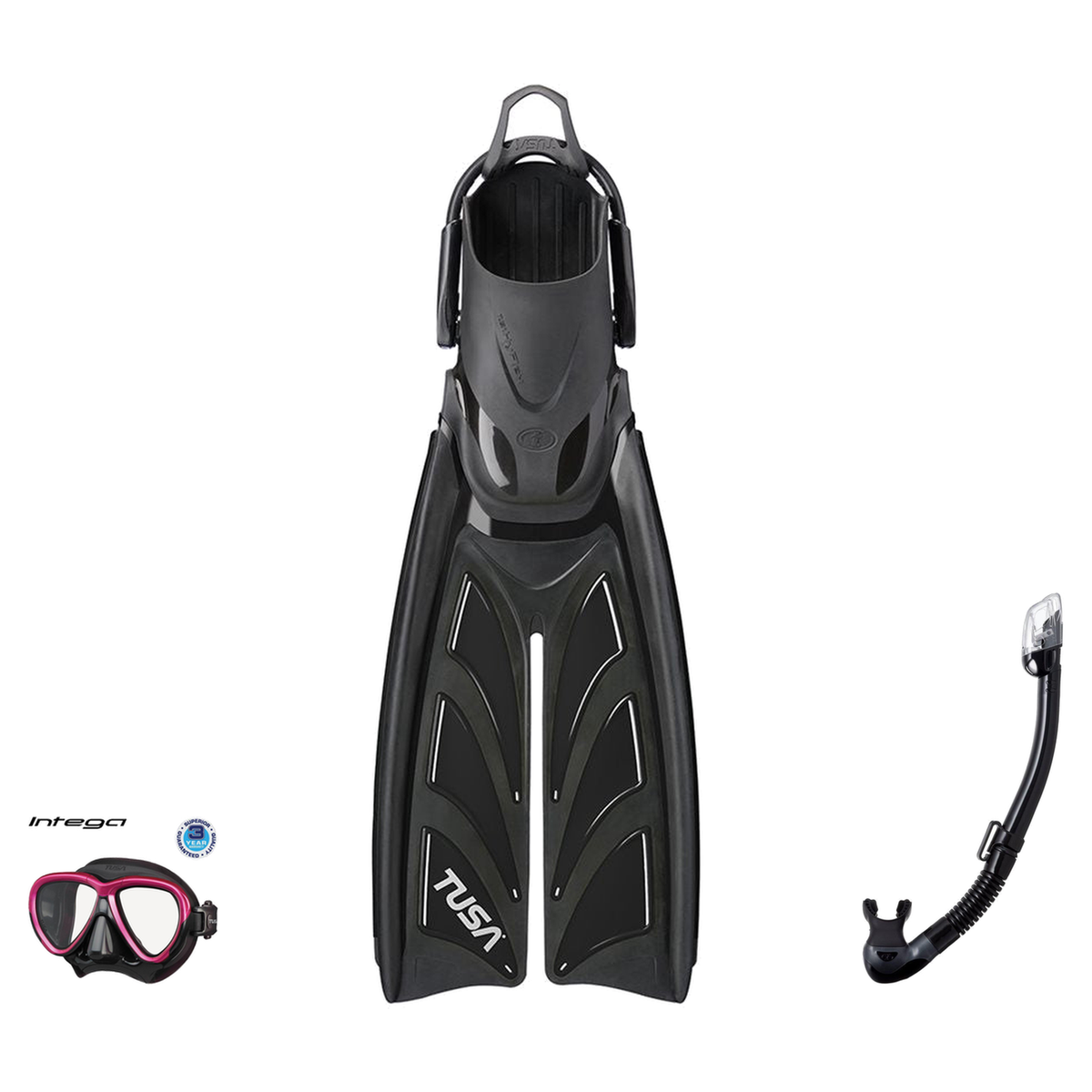 Tusa Mask Fin Snorkel Package – Intega Dual Lens, Freedom HD Single Lens or Zensee Mask + Hyperdry Elite II Snorkel + HyFlex…