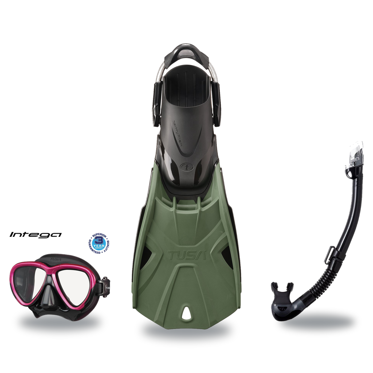 Tusa Mask Fin Snorkel Package – Intega Dual Lens, Freedom HD Single Lens or Zensee Mask + Hyperdry Elite II Snorkel + HyFlex…