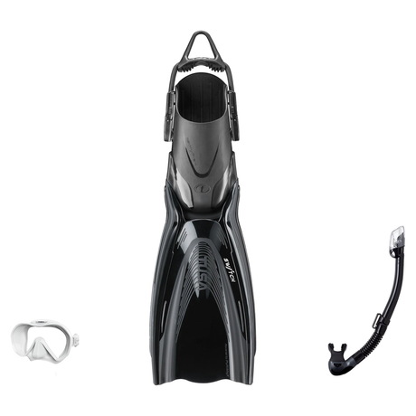 Tusa Mask Fin Snorkel Package – Intega Dual Lens, Freedom HD Single Lens or Zensee Mask + Hyperdry Elite II Snorkel + HyFlex…