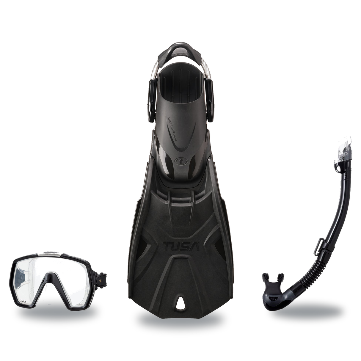Tusa Mask Fin Snorkel Package – Intega Dual Lens, Freedom HD Single Lens or Zensee Mask + Hyperdry Elite II Snorkel + HyFlex…