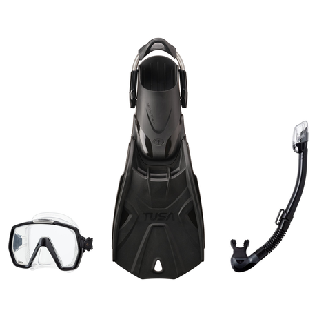Tusa Mask Fin Snorkel Package – Intega Dual Lens, Freedom HD Single Lens or Zensee Mask + Hyperdry Elite II Snorkel + HyFlex…