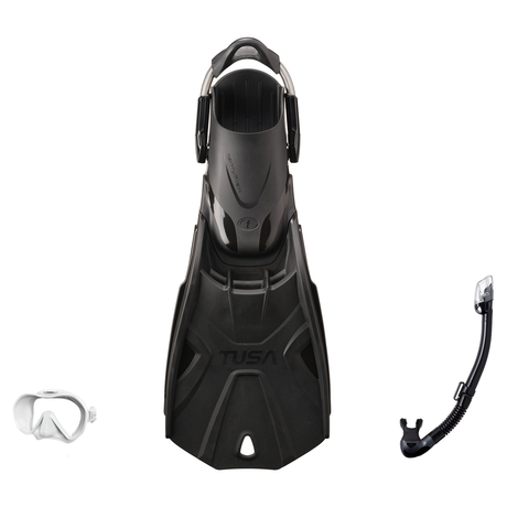 Tusa Mask Fin Snorkel Package – Intega Dual Lens, Freedom HD Single Lens or Zensee Mask + Hyperdry Elite II Snorkel + HyFlex…