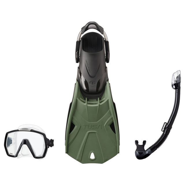 Tusa Mask Fin Snorkel Package – Freedom HD Single Lens, Zensee or Ino Mask + Hyperdry Elite II Snorkel + SF-0112 Tri-Force F…
