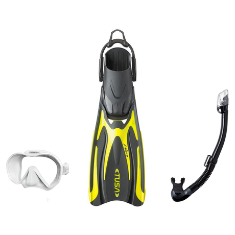 Tusa Mask Fin Snorkel Package – Freedom HD Single Lens, Zensee or Ino Mask + Hyperdry Elite II Snorkel + SF-0112 Tri-Force F…