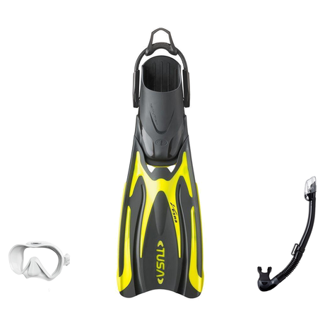 Tusa Mask Fin Snorkel Package – Freedom HD Single Lens, Zensee or Ino Mask + Hyperdry Elite II Snorkel + SF-0112 Tri-Force F…