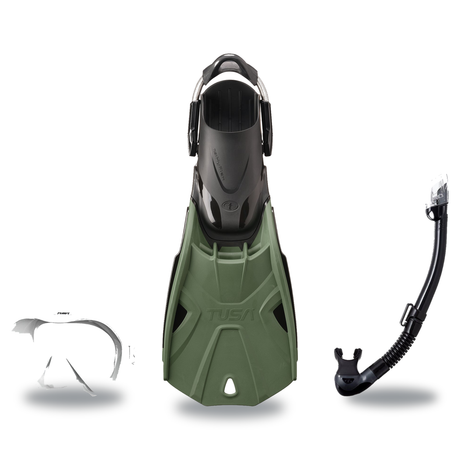 Tusa Mask Fin Snorkel Package – Freedom HD Single Lens, Zensee or Ino Mask + Hyperdry Elite II Snorkel + SF-0112 Tri-Force F…