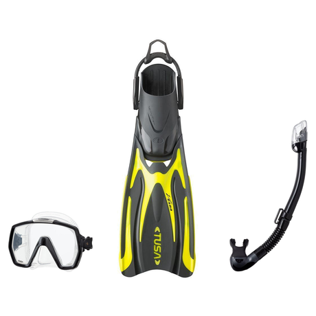 Tusa Mask Fin Snorkel Package – Freedom HD Single Lens, Zensee or Ino Mask + Hyperdry Elite II Snorkel + SF-0112 Tri-Force F…