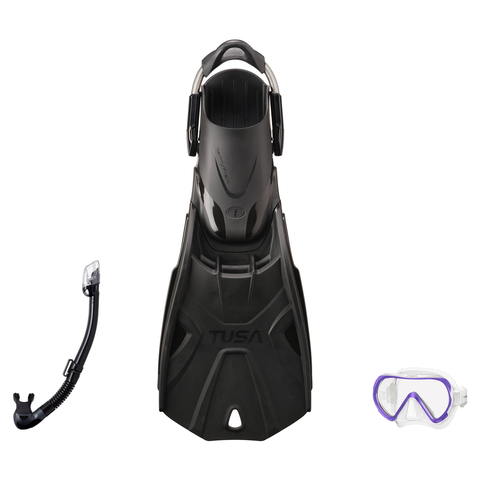 Tusa Mask Fin Snorkel Package – Freedom HD Single Lens, Zensee or Ino Mask + Hyperdry Elite II Snorkel + SF-0112 Tri-Force Fins