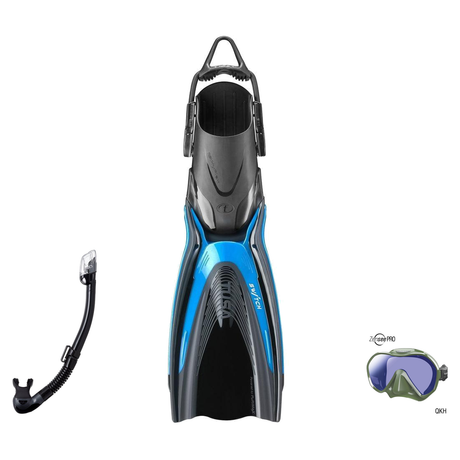 Tusa Mask Fin Snorkel Package – Zensee Pro, Ino Pro Diving Silicone or Visio Pro Single Lens Mask + Hyperdry Elite II Snorke…