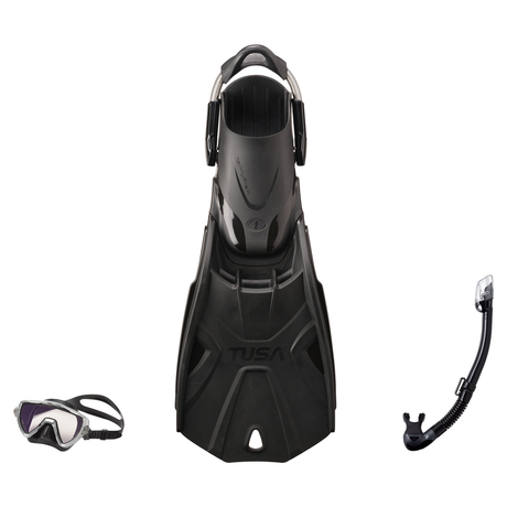 Tusa Mask Fin Snorkel Package – Zensee Pro, Ino Pro Diving Silicone or Visio Pro Single Lens Mask + Hyperdry Elite II Snorke…