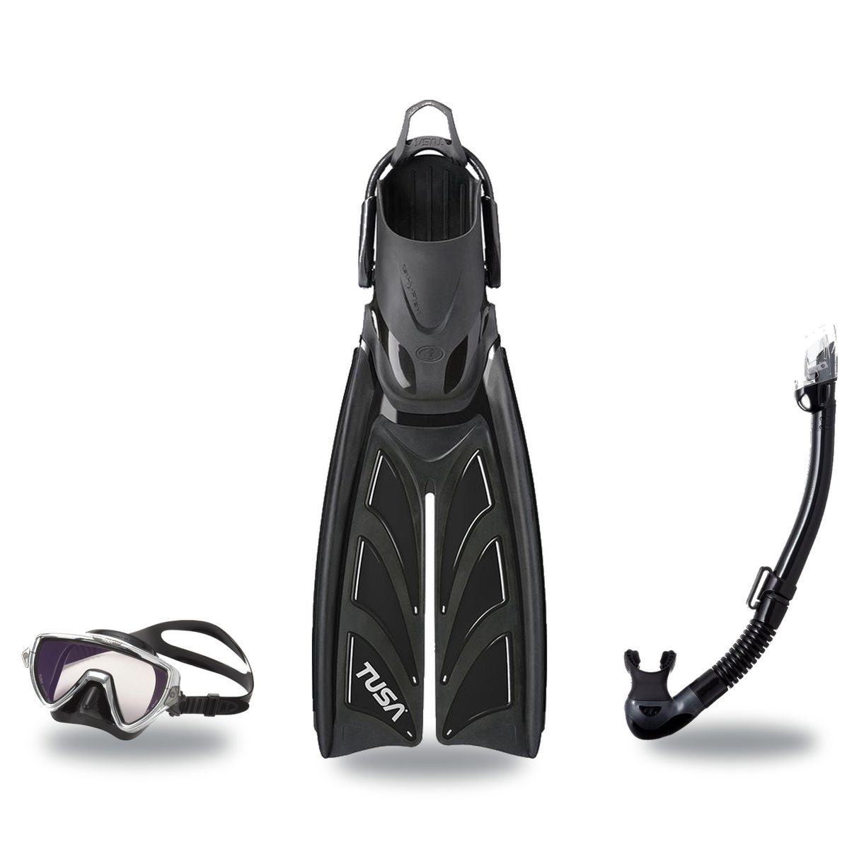 Tusa Mask Fin Snorkel Package – Zensee Pro, Ino Pro Diving Silicone or Visio Pro Single Lens Mask + Hyperdry Elite II Snorke…