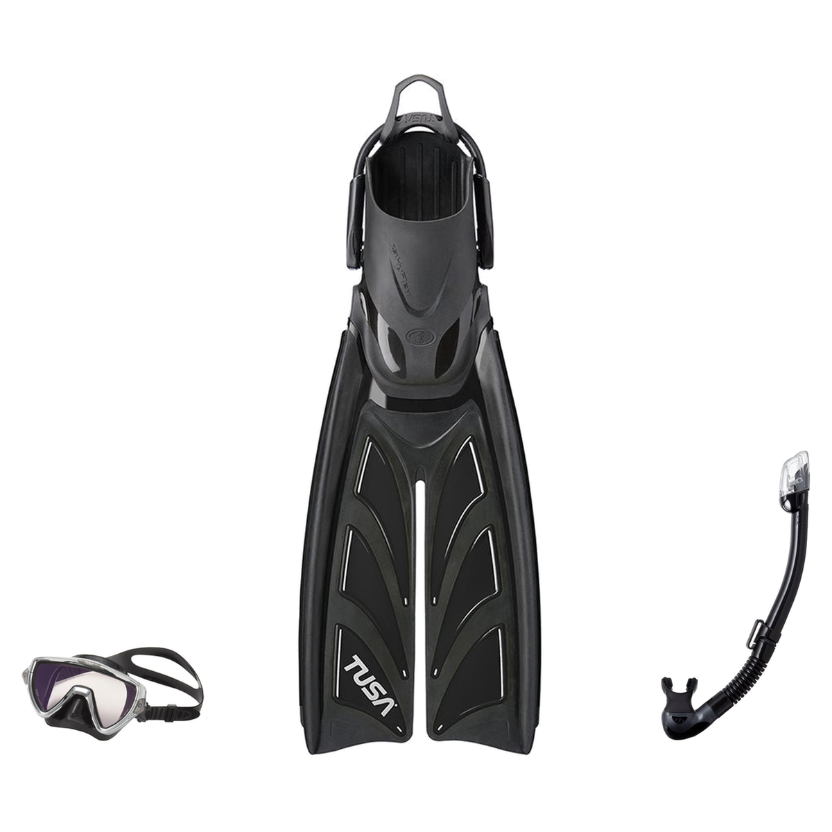 Tusa Mask Fin Snorkel Package – Zensee Pro, Ino Pro Diving Silicone or Visio Pro Single Lens Mask + Hyperdry Elite II Snorke…