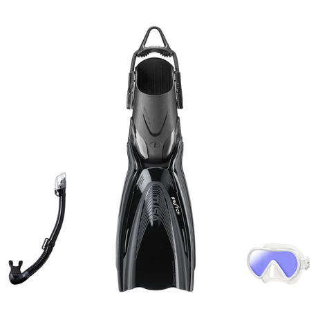 Tusa Mask Fin Snorkel Package – Zensee Pro, Ino Pro Diving Silicone or Visio Pro Single Lens Mask + Hyperdry Elite II Snorke…