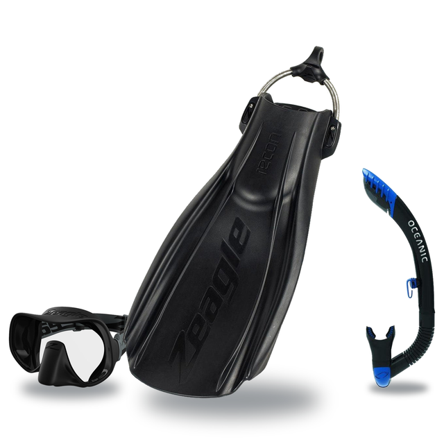 Zeagle Mask Fin Snorkel Package – Scope Mono, Venom or Mini Shadow Single Lens Mask + Ultra Dry 2 Snorkel + Recon Fins — inc…