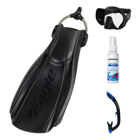 Zeagle Mask Fin Snorkel Package – Scope Mono, Venom or Mini Shadow Single Lens Mask + Ultra Dry 2 Snorkel + Recon Fins — inc…