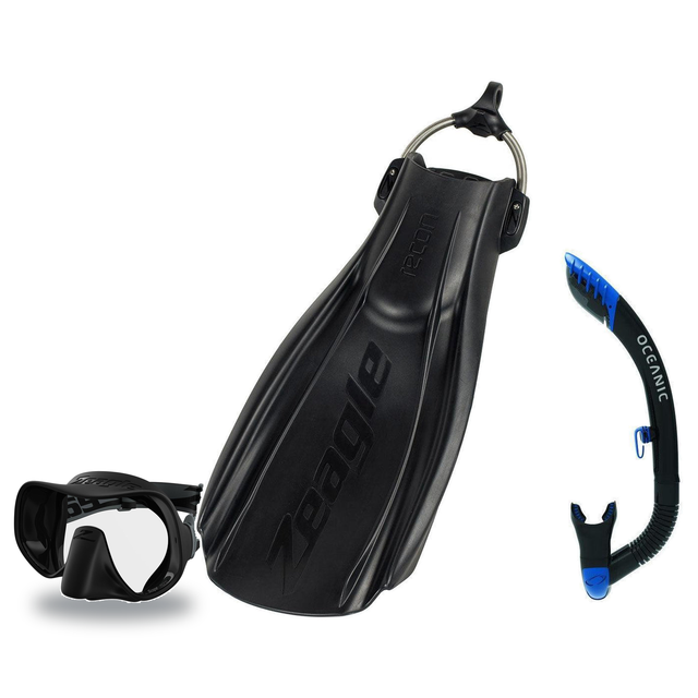Zeagle Mask Fin Snorkel Package – Scope Mono, Venom or Mini Shadow Single Lens Mask + Ultra Dry 2 Snorkel + Recon Fins — inc…