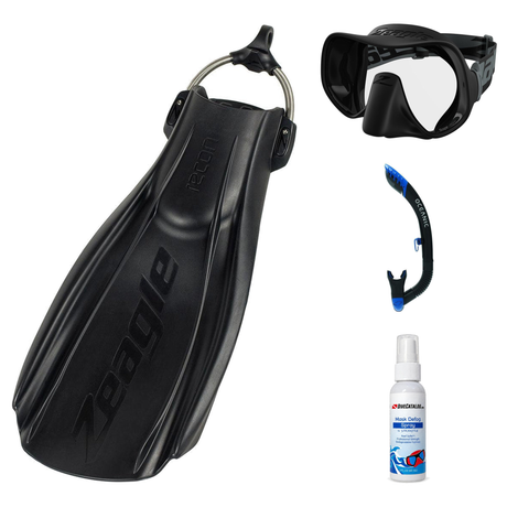 Zeagle Mask Fin Snorkel Package – Scope Mono, Venom or Mini Shadow Single Lens Mask + Ultra Dry 2 Snorkel + Recon Fins — inc…
