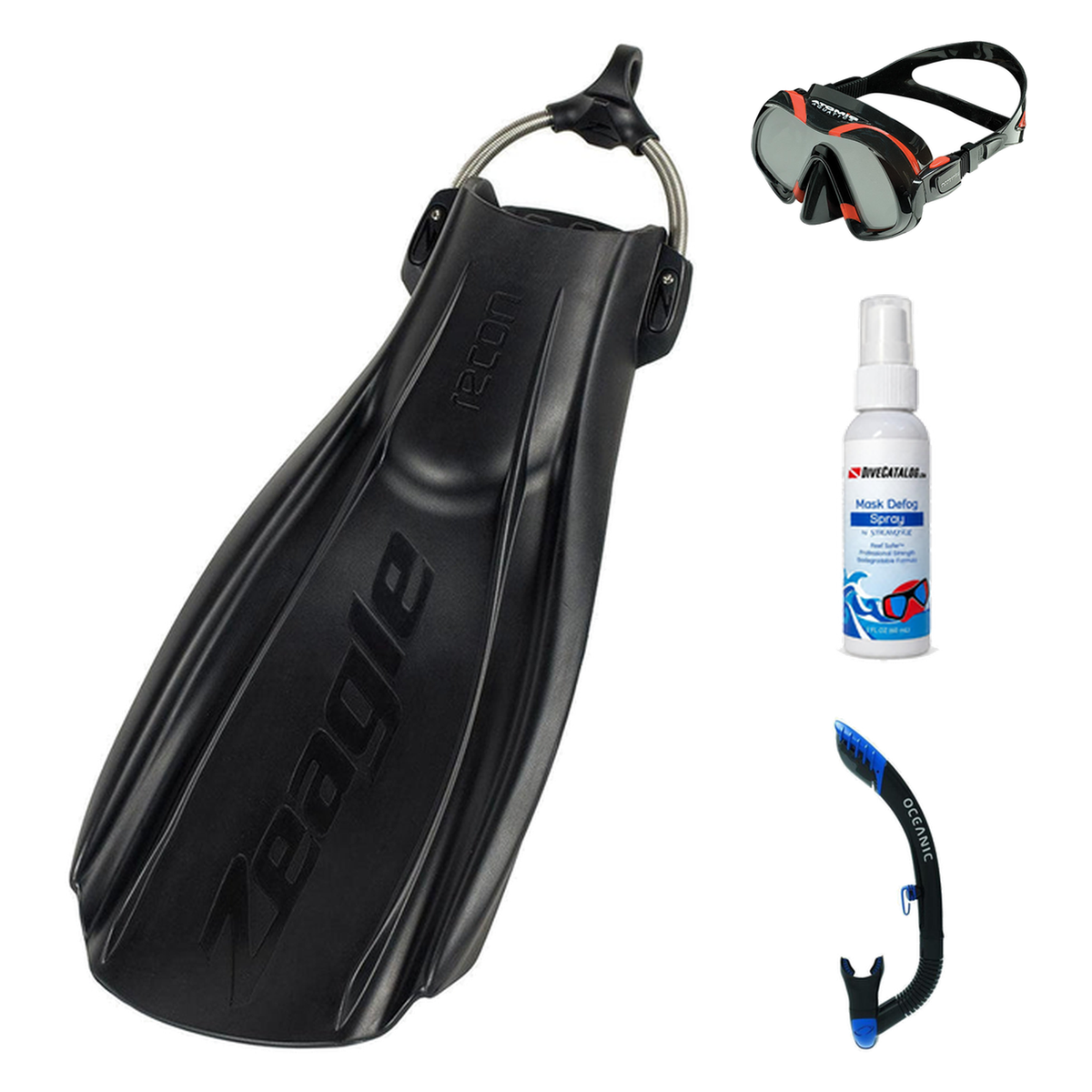 Zeagle Mask Fin Snorkel Package – Scope Mono, Venom or Mini Shadow Single Lens Mask + Ultra Dry 2 Snorkel + Recon Fins — Ven…