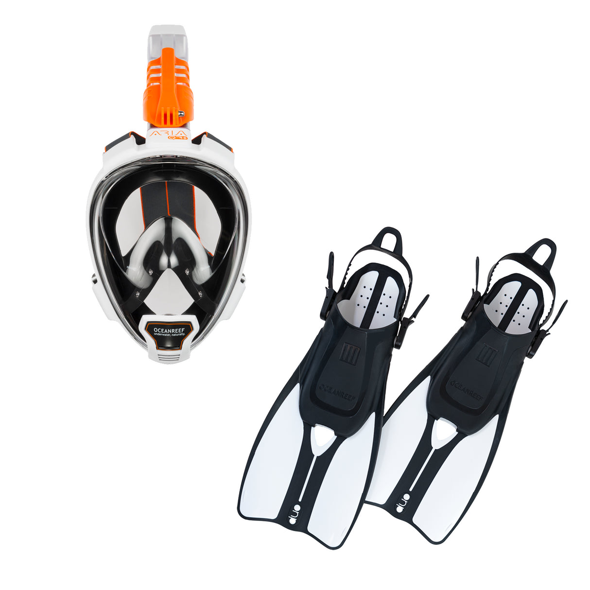 Ocean Reef Aria QR+ Dive Mask & DUO II Fins Combo-White-L/XL Mask - L/XL Fins-