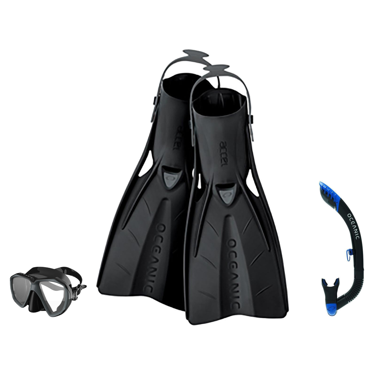 Oceanic Snorkeling Package – Shadow, Mini Shadow or Duo Mask + Ultra Dry 2 Snorkel + Manta Ray Fins — Duo – Good Value, XL/2…