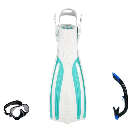 Oceanic Snorkeling Package – Shadow, Mini Shadow or Duo Mask + Ultra Dry 2 Snorkel + Manta Ray Fins — Shadow – Frameless, Oc…