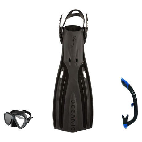 Oceanic Snorkeling Package – Shadow, Mini Shadow or Duo Mask + Ultra Dry 2 Snorkel + Manta Ray Fins — Duo – Good Value, XL (…