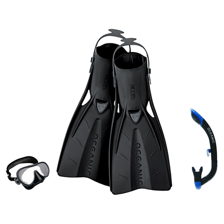 Oceanic Snorkeling Package – Shadow, Mini Shadow or Duo Mask + Ultra Dry 2 Snorkel + Manta Ray Fins — Shadow – Frameless, XL…