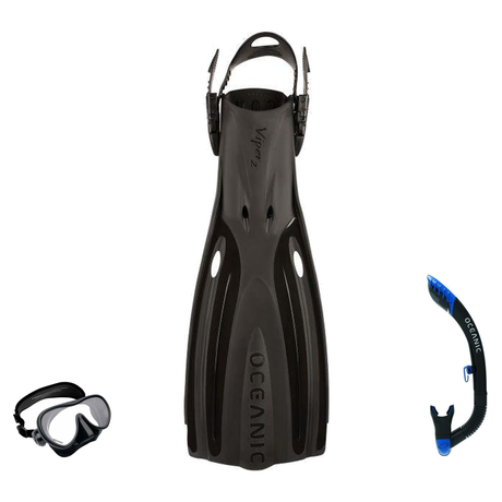 Oceanic Snorkeling Package – Shadow, Mini Shadow or Duo Mask + Ultra Dry 2 Snorkel + Manta Ray Fins — Shadow – Frameless, XL…