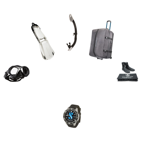 Scubapro Open Water Diver Course Package – D-Mask + Seawing Supernova Fins + Spectra Dry Snorkel + Delta 5mm Full Cut Boots + Galileo 3 (G3) Dive Computer + Definition Roll 130 Roller Bag