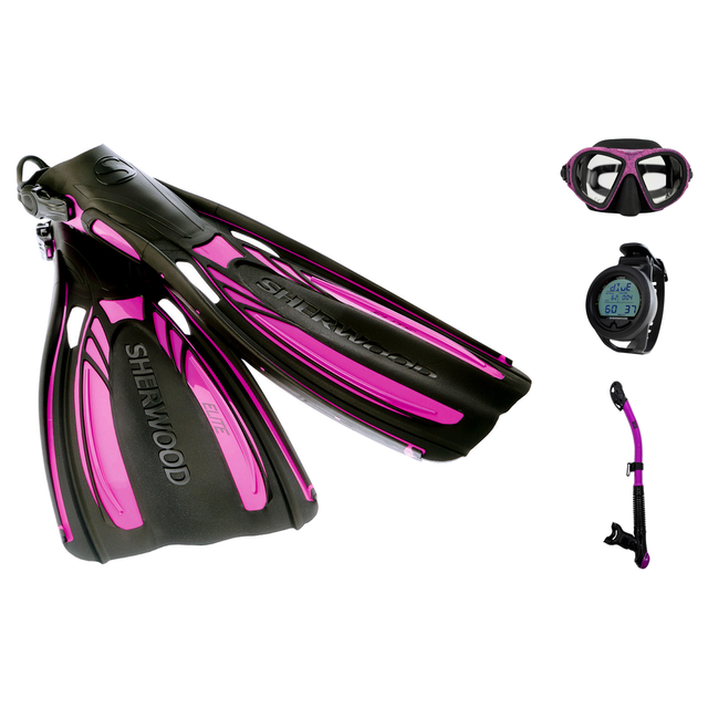 Sherwood Open Water Diver Course Package – SH CRUZ Marbled Mask + Elite Fins + Tiga Dry Snorkel + Genesis Graviton Dive Comp…