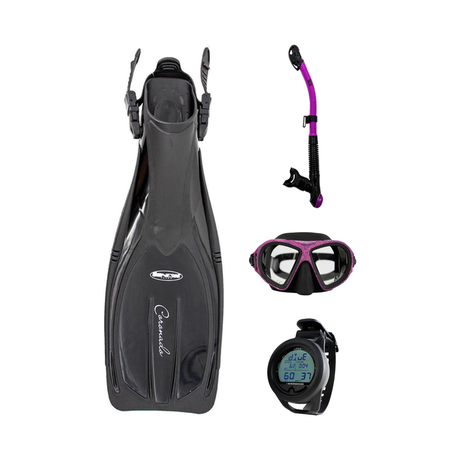 Sherwood Open Water Diver Course Package – SH CRUZ Marbled Mask + Elite Fins + Tiga Dry Snorkel + Genesis Graviton Dive Comp…