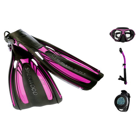 Sherwood Open Water Diver Course Package – SH CRUZ Marbled Mask + Elite Fins + Tiga Dry Snorkel + Genesis Graviton Dive Comp…