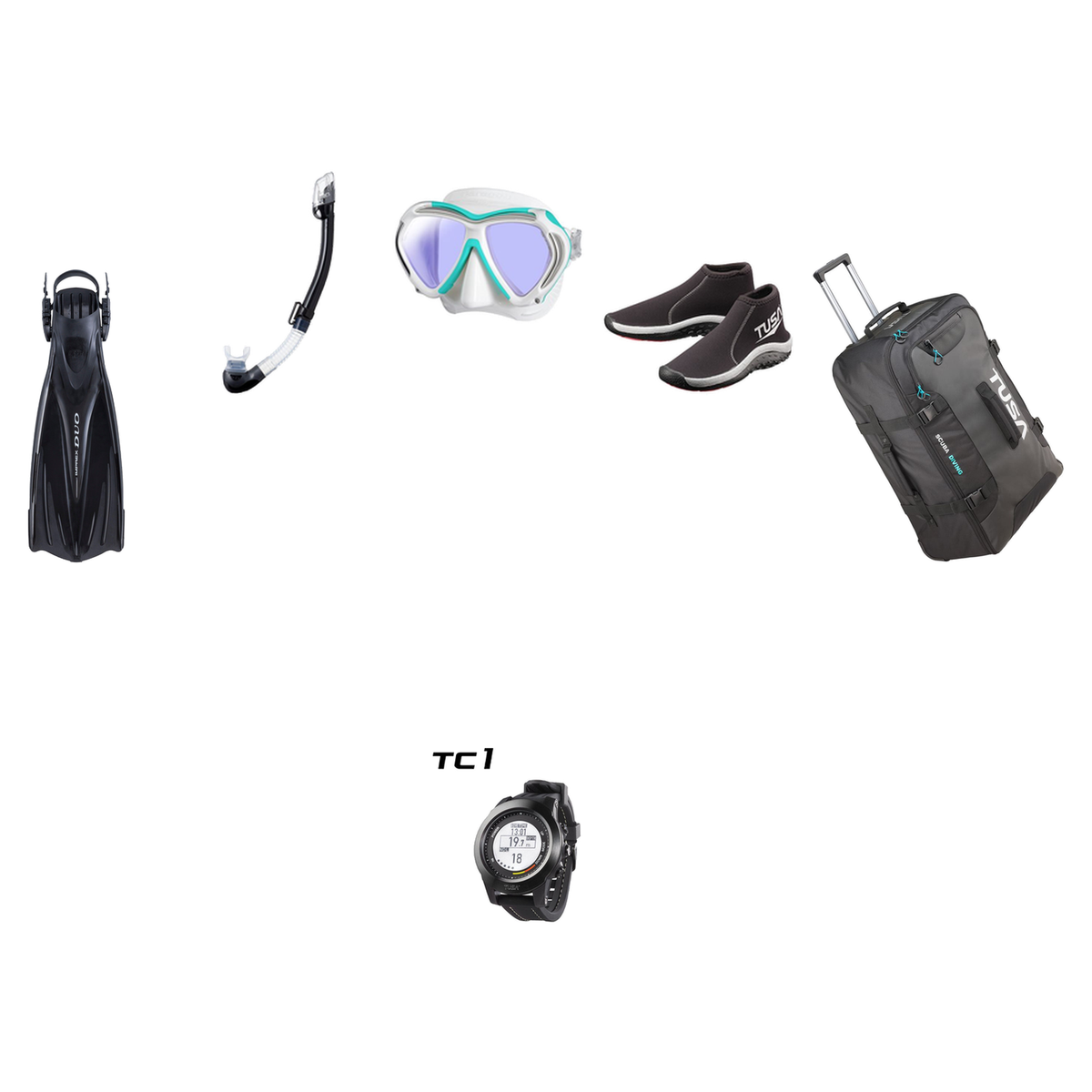 Tusa Open Water Diver Course Package – Zensee Pro Mask + SF-0112 Tri-Force Fins + Hyperdry Elite II Snorkel + HS 3mm Slipper…