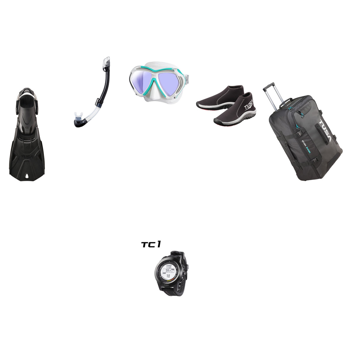 Tusa Open Water Diver Course Package – Zensee Pro Mask + SF-0112 Tri-Force Fins + Hyperdry Elite II Snorkel + HS 3mm Slipper…