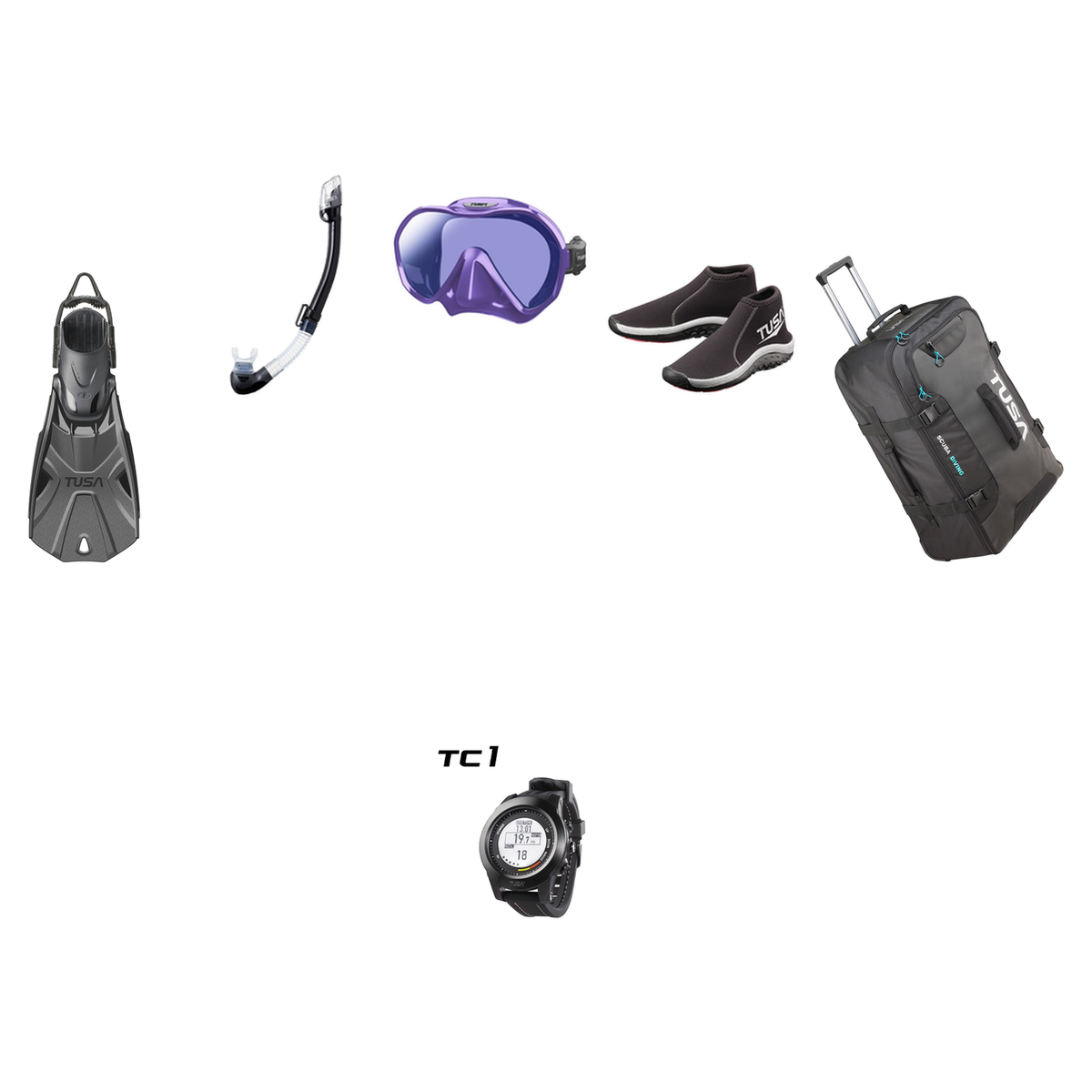 Tusa Open Water Diver Course Package – Zensee Pro Mask + SF-0112 Tri-Force Fins + Hyperdry Elite II Snorkel + HS 3mm Slipper…