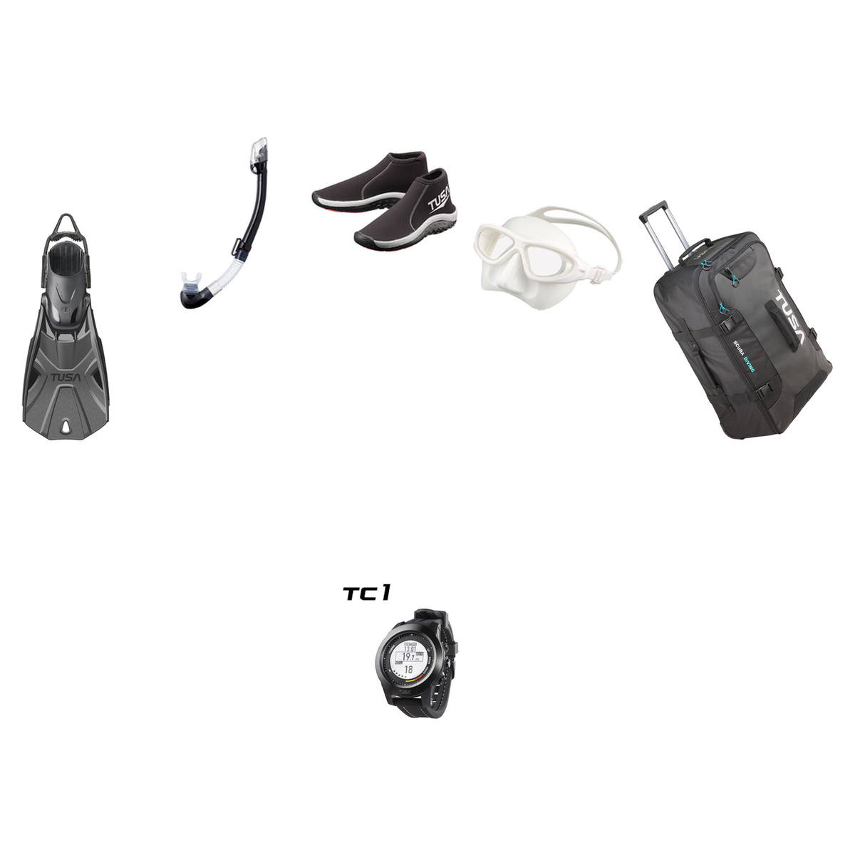 Tusa Open Water Diver Course Package – Zensee Pro Mask + SF-0112 Tri-Force Fins + Hyperdry Elite II Snorkel + HS 3mm Slipper…