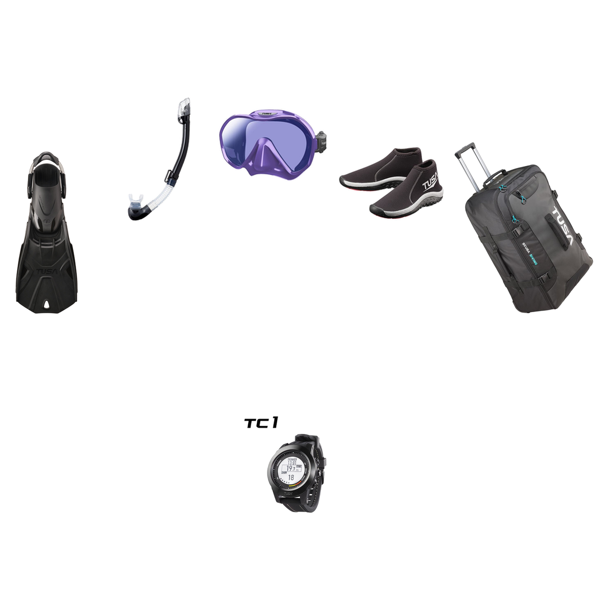 Tusa Open Water Diver Course Package – Zensee Pro Mask + SF-0112 Tri-Force Fins + Hyperdry Elite II Snorkel + HS 3mm Slipper…