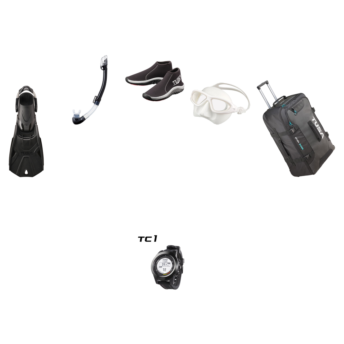 Tusa Open Water Diver Course Package – Zensee Pro Mask + SF-0112 Tri-Force Fins + Hyperdry Elite II Snorkel + HS 3mm Slipper…