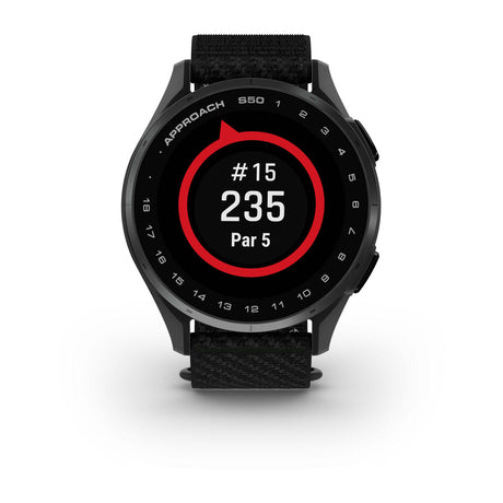Garmin Approach S44 and S50 GPS Golf Smartwatch – S50: Golf & Fitness Features / Slate Aluminum Bezel with Black Nylon Band