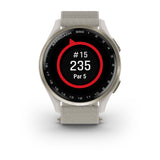 Garmin Approach S44 and S50 GPS Golf Smartwatch – S50: Golf & Fitness Features / Cream Gold Aluminum Bezel with Ivory Nylon Band