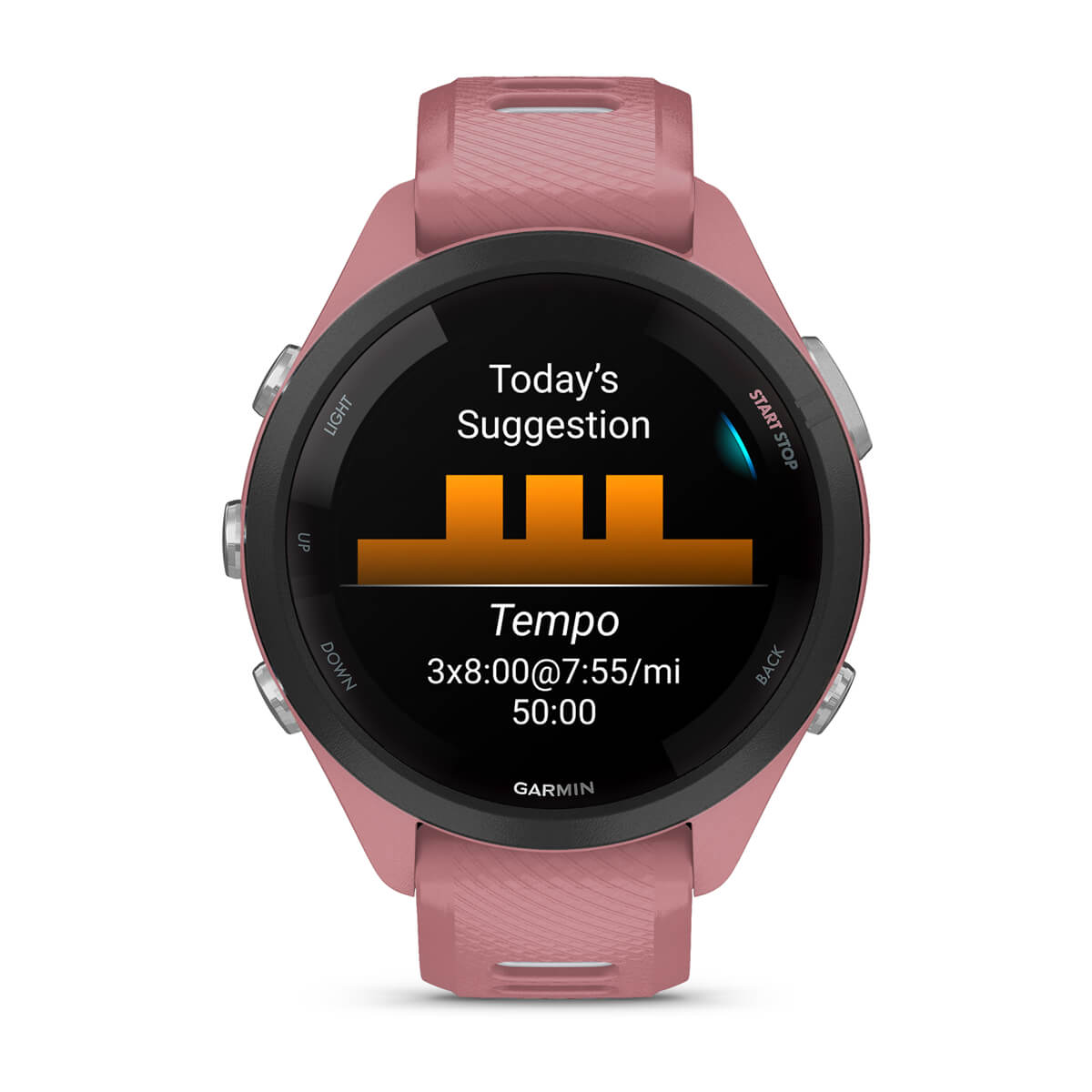 Garmin Forerunner 265 AMOLED GPS Running Smartwatch – 42 mm / Light Pink / Whitestone