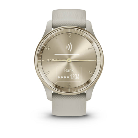 Garmin vívomove Trend Hybrid Smartwatch – Cream Gold Stainless Steel Bezel with French Gray Case and Silicone Band