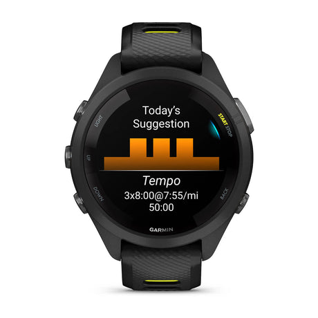 Garmin Forerunner 265 AMOLED GPS Running Smartwatch – 42 mm / Black / Amp Yellow