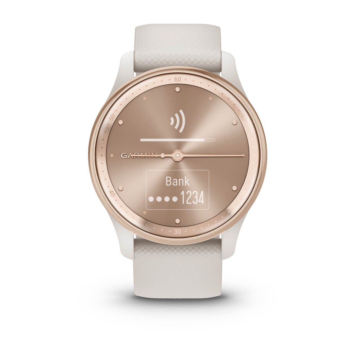 Garmin vívomove Trend Hybrid Smartwatch – Peach Gold Stainless Steel Bezel with Ivory Case and Silicone Band