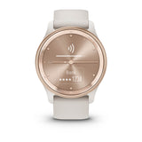 Garmin vívomove Trend Hybrid Smartwatch – Peach Gold Stainless Steel Bezel with Ivory Case and Silicone Band
