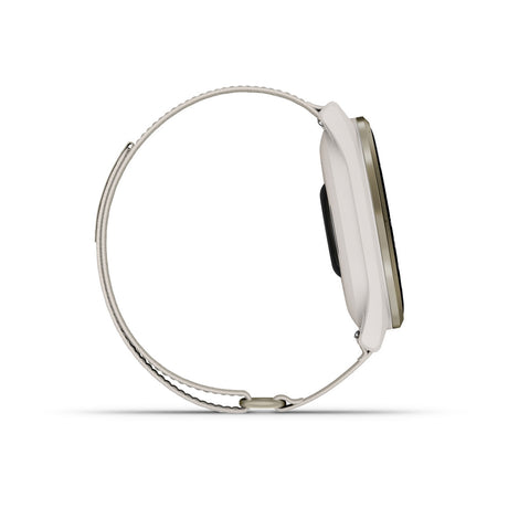 Garmin Approach S44 and S50 GPS Golf Smartwatch – S50: Golf & Fitness Features / Cream Gold Aluminum Bezel with Ivory Nylon Band