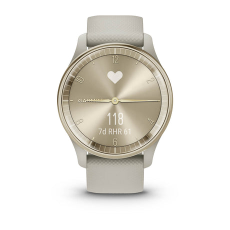 Garmin vívomove Trend Hybrid Smartwatch – Cream Gold Stainless Steel Bezel with French Gray Case and Silicone Band