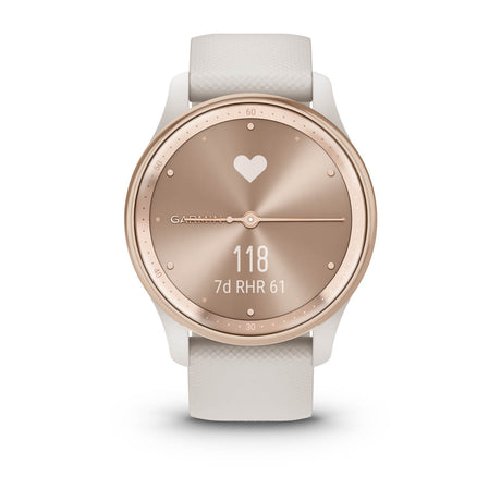 Garmin vívomove Trend Hybrid Smartwatch – Peach Gold Stainless Steel Bezel with Ivory Case and Silicone Band