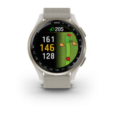 Garmin Approach S44 and S50 GPS Golf Smartwatch – S50: Golf & Fitness Features / Cream Gold Aluminum Bezel with Ivory Nylon Band