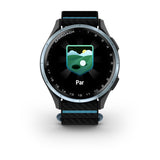Garmin Approach J1 Junior GPS Golf Smartwatch – Cloud Blue Aluminum Bezel with Black/Azure ComfortFit Fabric Band